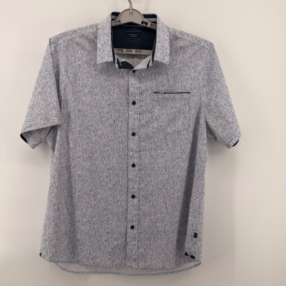 7Diamonds Tempest Shirt Mens XXL Blue White Dot 4-Way Stretch SMK-7318‎